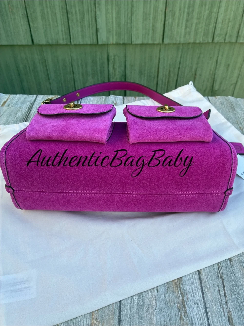 Coach Turnlock Haversack Bag 27 Magenta Suede Purse